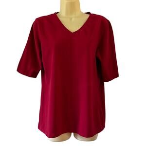 Talbots Red Knit Top Woman Size Medium V-Neck Short Sleeves